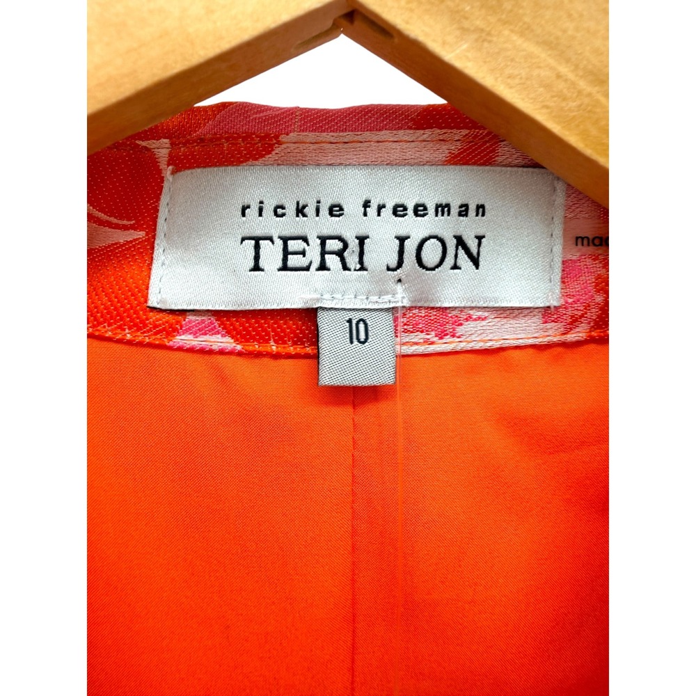 Teri Jon Rickie Freeman Orange Pink Floral Jacquard Shirt Dress Belted NWT 10 - Picture 5 of 7